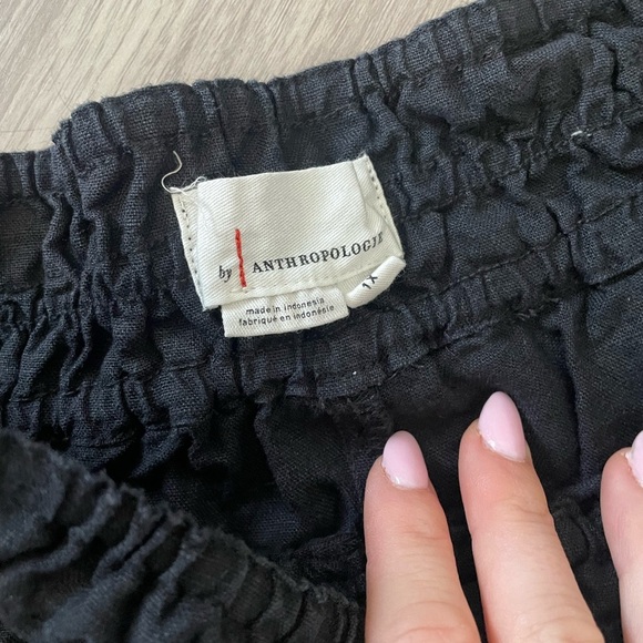 Anthropologie 100% linen black shorts with elastic band - Picture 2 of 3